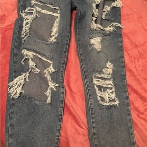 SHEIN Dark Blue Distressed Denim Jeans